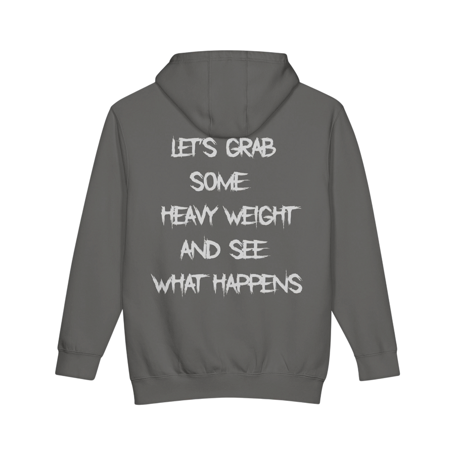 Heavy weight minimal gym hoodie by Printify, pullover style, showing a comfortable, solid-colored hoodie with a relaxed fit.