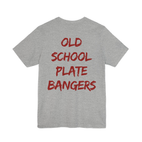 Old School Plate Bangers weightlifting T-shirt from Printify featuring vintage-inspired design and bold graphics on a comfortable tee.
