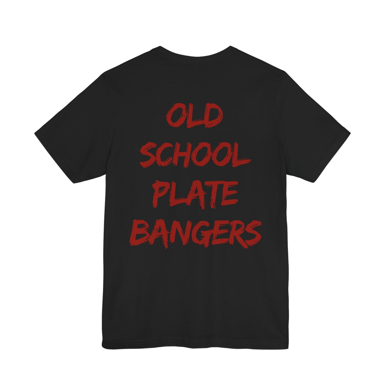 Old School Plate Bangers weightlifting T-shirt by Printify featuring a vintage-inspired design on a comfortable cotton shirt.