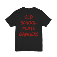 Old School Plate Bangers weightlifting T-shirt by Printify featuring a vintage-inspired design on a comfortable cotton shirt.