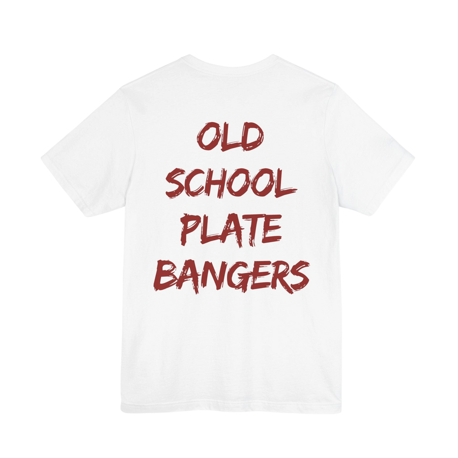 Old School Plate Bangers weightlifting T-shirt from Printify featuring vintage-style gym graphic on a comfortable casual shirt.