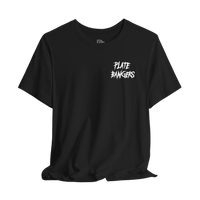 Black Bang The Iron weightlifting T-shirt by Plate Bangers featuring bold print and athletic fit, ideal for gym and fitness enthusiasts.