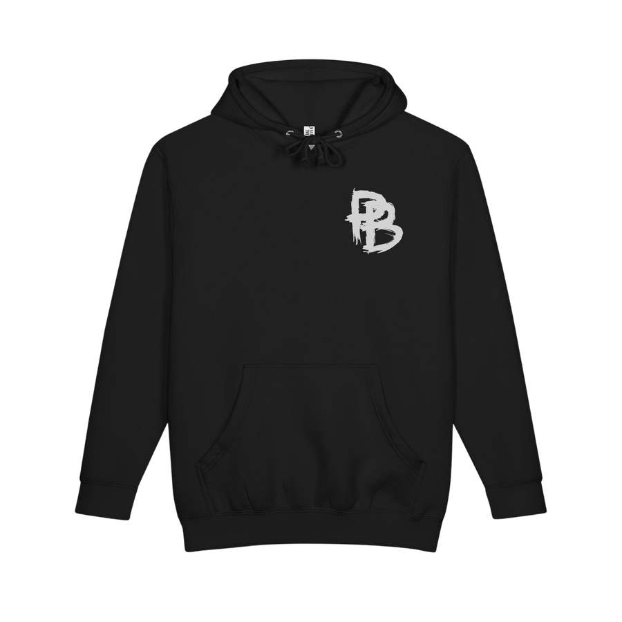 Heavy weight minimal gym hoodie by Printify, pullover style with a simple design, shown in a neutral color on a hanger.