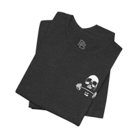 Deadweight Skull Barbell cotton gym T-shirt by Printify featuring a skull and barbell graphic on a casual fit shirt.
