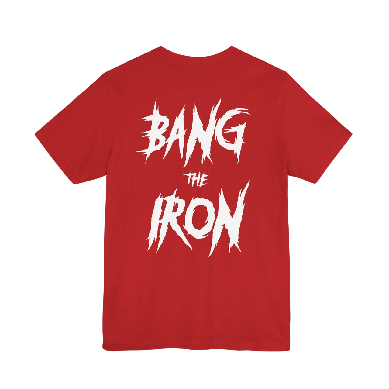 Bang The Iron Weightlifting T-Shirt by Plate Bangers featuring a bold design, perfect for fitness and weightlifting enthusiasts.