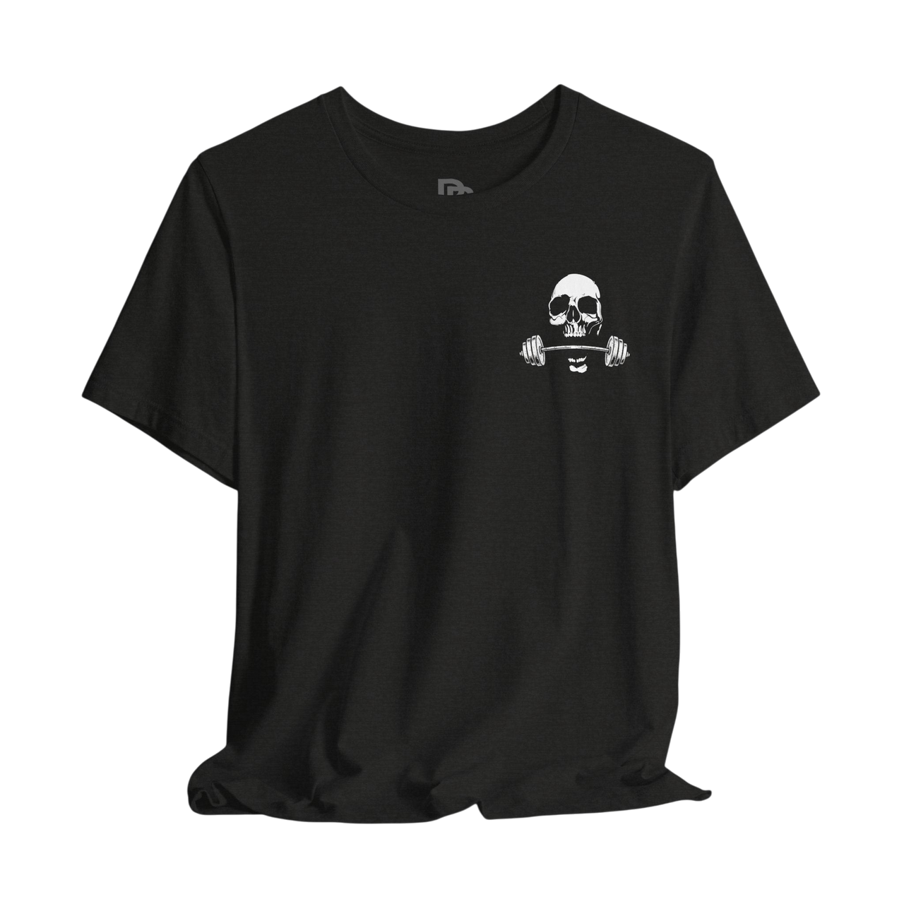 Deadweight Skull Barbell cotton gym T-shirt by Printify featuring a bold skull and barbell design on comfortable fabric.
