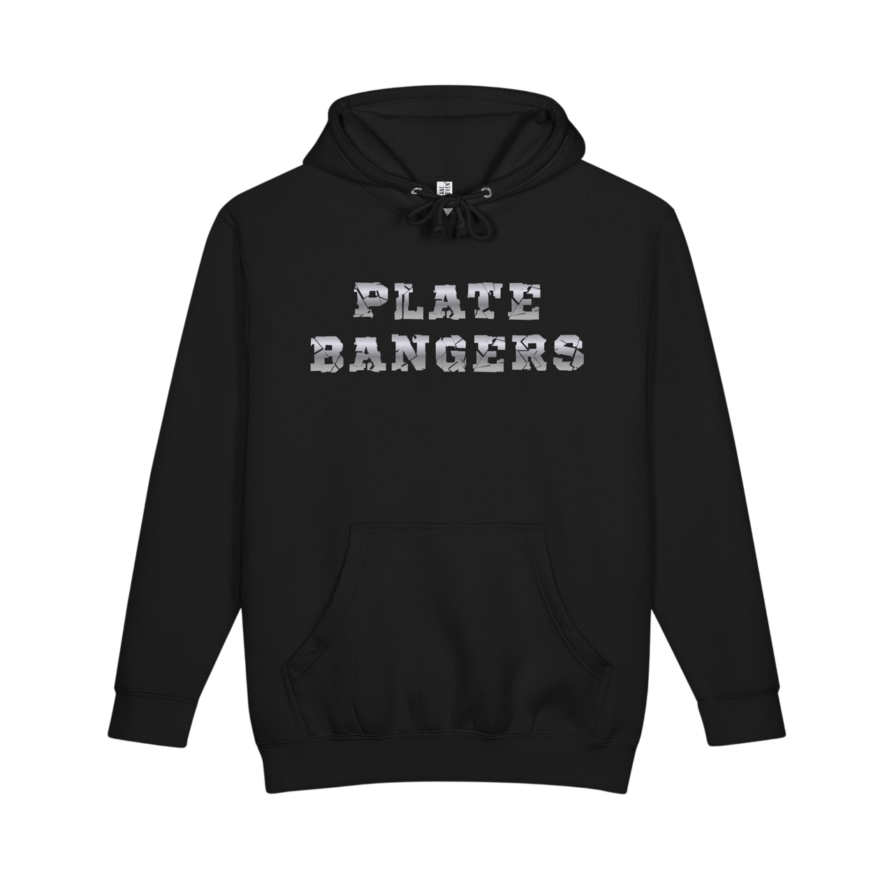 Gray Plate Bangers Hoodie by Printify featuring "Built From What Tried To Break Me" slogan, heavyweight pullover with front graphic.