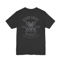 Blood, Sweat & Respect weightlifting T-shirt by Printify featuring bold graphic print on a comfortable cotton tee.