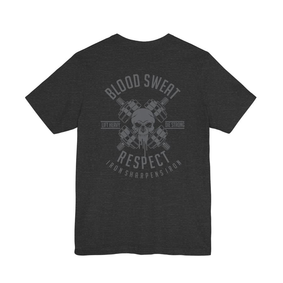 Blood, Sweat & Respect weightlifting T-shirt by Printify featuring bold graphic print on a comfortable cotton tee.