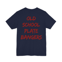Old School Plate Bangers weightlifting T-shirt by Printify featuring a vintage-style gym graphic and bold lettering.