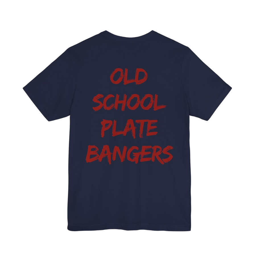 Old School Plate Bangers weightlifting T-shirt by Printify featuring a vintage-style gym graphic and bold lettering.
