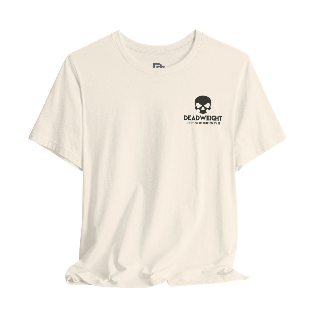Black Deadweight Skull graphic T-shirt by Printify featuring a bold skull design on the front.