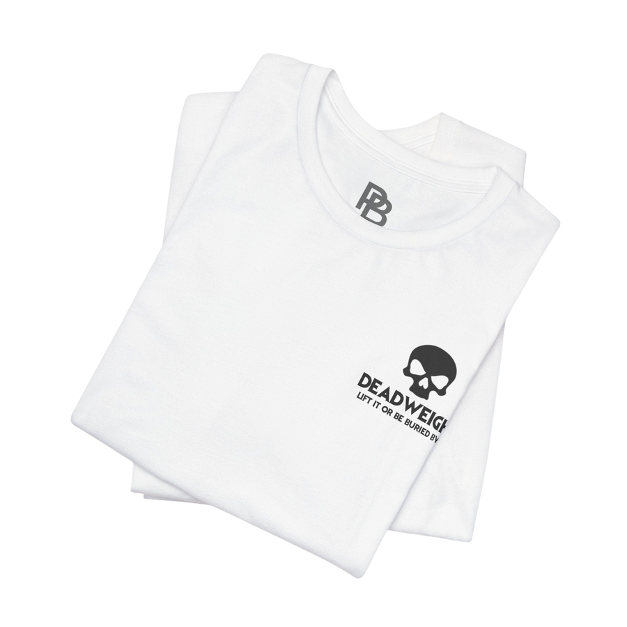 Black Deadweight Skull graphic T-shirt by Printify featuring a bold skull design on soft cotton fabric.