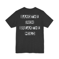 Printify Plate Bangers Bang the Iron motivational gym T-shirt featuring bold text and graphic design for active wear.
