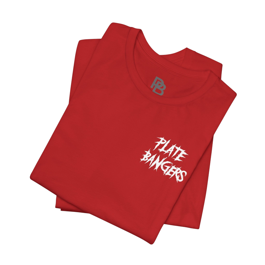 Printify Bang The Iron Weightlifting T-Shirt featuring bold graphic design with plate bangers on a comfortable cotton tee