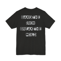 Printify Plate Bangers Bang the Iron gym T-shirt featuring motivational design, black cotton fabric, and bold typography.