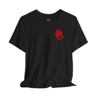 Black graphic t-shirt featuring a skull design and the phrase 