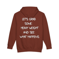 Heavy weight minimal gym hoodie pullover by Printify, featuring a clean design and comfortable fit, shown in a neutral color.