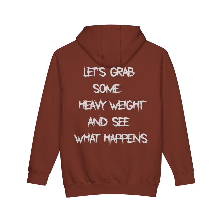 Heavy weight minimal gym hoodie pullover by Printify, featuring a clean design and comfortable fit, shown in a neutral color.