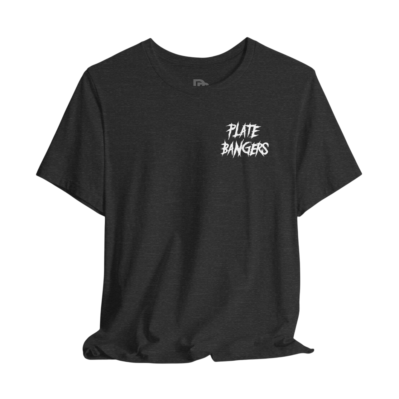 Bang The Iron Weightlifting T-Shirt by Printify featuring a bold graphic design with weight plates and text on a black cotton t-shirt