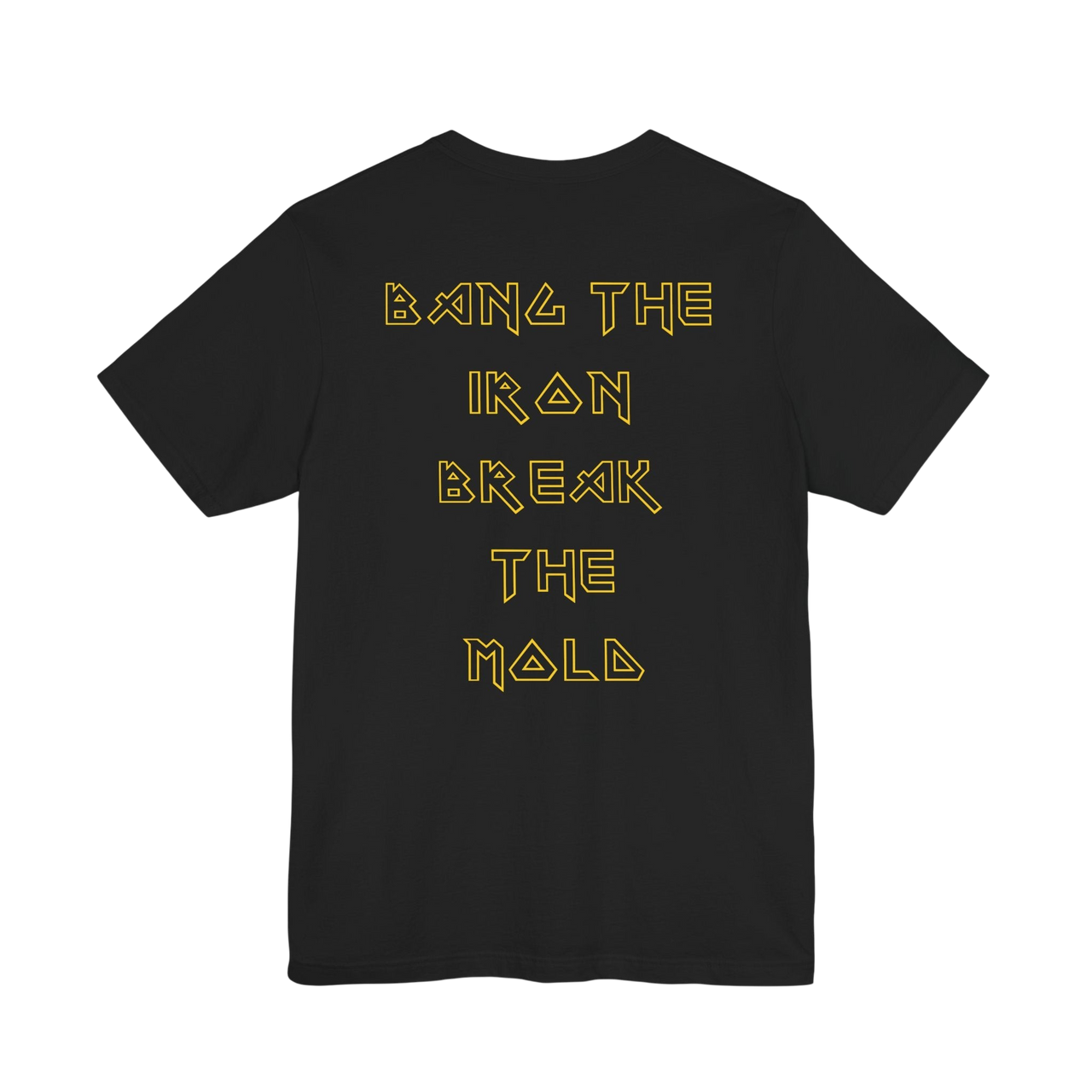 Printify Bang the Iron weightlifting gym T-shirt featuring bold graphic design on front, made of soft, comfortable fabric.
