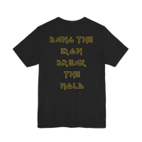 Printify Bang the Iron weightlifting gym T-shirt featuring bold graphic design on front, made of soft, comfortable fabric.