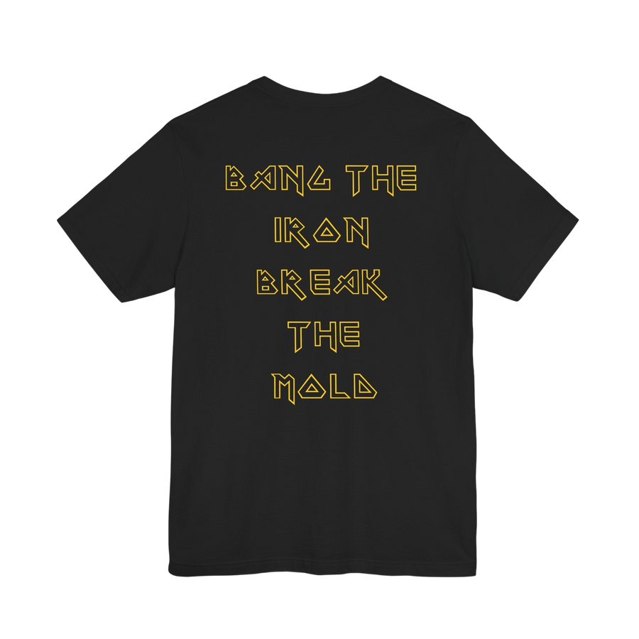 Printify Bang the Iron weightlifting gym T-shirt featuring bold graphic design on front, made of soft, comfortable fabric.