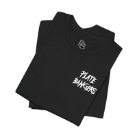 Black Bang The Iron Weightlifting T-Shirt by Plate Bangers featuring bold graphic print for strength training enthusiasts.