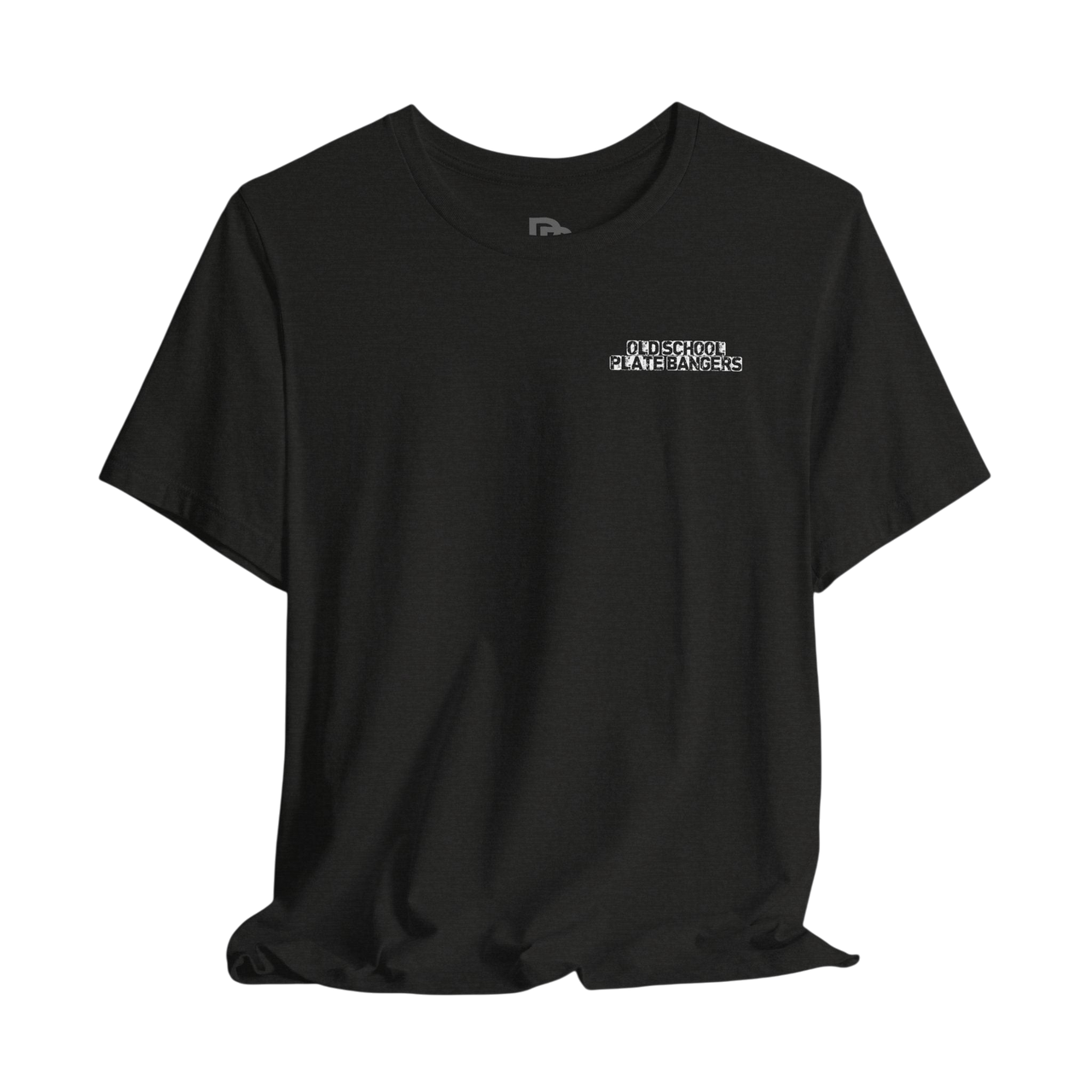 Printify Plate Bangers Bang the Iron motivational gym T-shirt featuring bold text design on a comfortable black cotton tee.