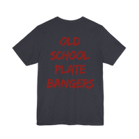 Old School Plate Bangers weightlifting T-shirt by Printify featuring vintage-inspired graphic design on a casual tee