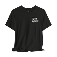 Printify Bang The Iron weightlifting T-shirt featuring bold graphic design with plates and text on black fabric.