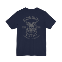 Black Blood, Sweat & Respect weightlifting T-shirt by Printify, featuring bold graphic print and comfortable fit for gym workouts.