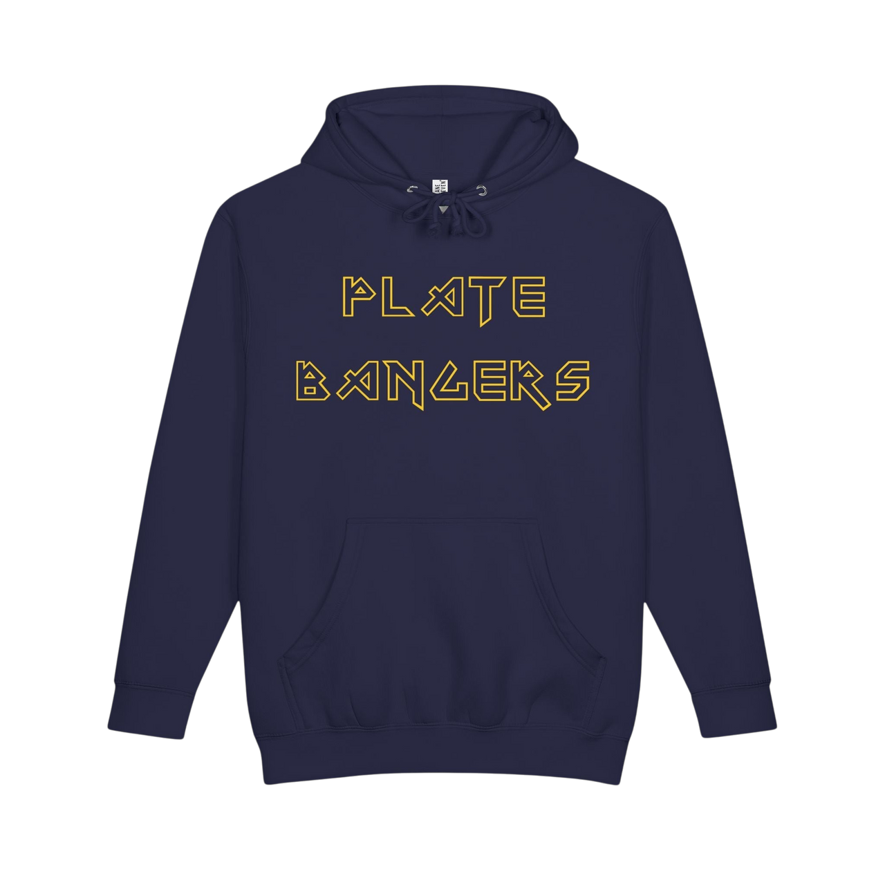Plate Bangers Hoodie with "Bang the Iron, Break the Mold" slogan, featuring a comfortable gym sweatshirt design by Printify.