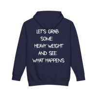 Heavy weight minimal gym hoodie by Printify, a black pullover hoodie with a simple design and comfortable fit for workouts.