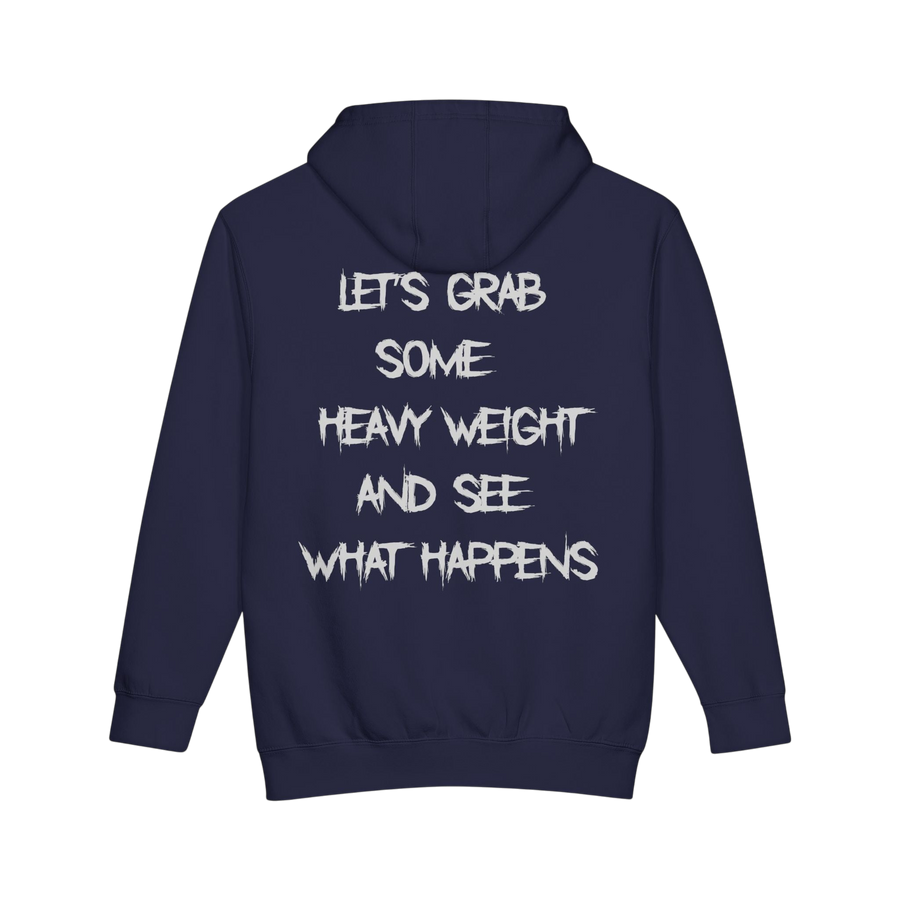 Heavy weight minimal gym hoodie by Printify, a black pullover hoodie with a simple design and comfortable fit for workouts.
