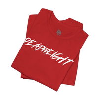 Black Lift It or Be Buried weightlifting T-shirt by Deadweight, featuring bold white text and athletic fit for gym wear.