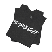 Black Lift It or Be Buried weightlifting T-shirt by Deadweight, featuring bold white text and athletic fit for gym wear.