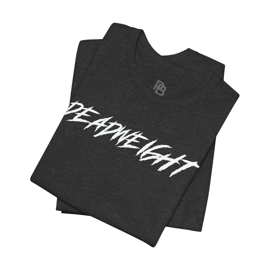 Black Lift It or Be Buried weightlifting T-shirt by Deadweight, featuring bold white text and athletic fit for gym wear.