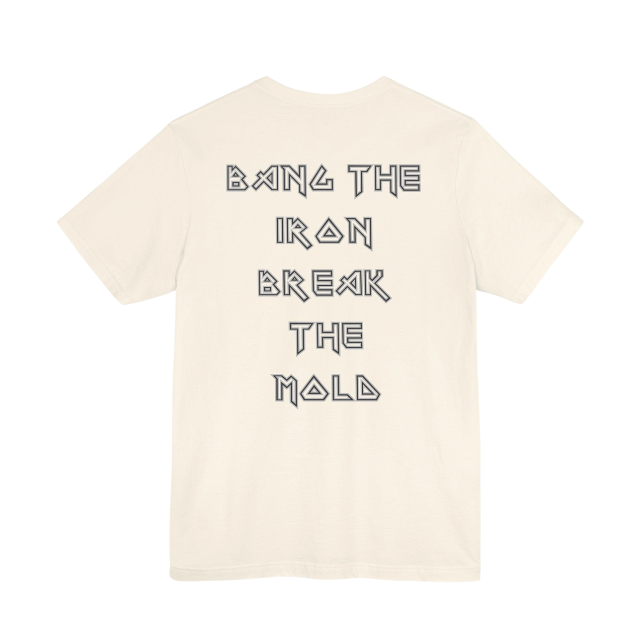 Printify "Bang the Iron" weightlifting gym T-shirt featuring bold text and graphic design for fitness enthusiasts.