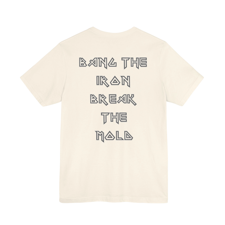 Printify "Bang the Iron" weightlifting gym T-shirt featuring bold text and graphic design for fitness enthusiasts.