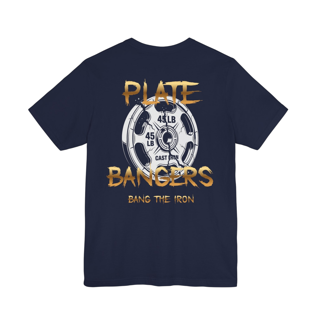 Broken plate weightlifting T-shirt featuring Plate Bangers logo, casual fit, and graphic design for gym and fitness enthusiasts.
