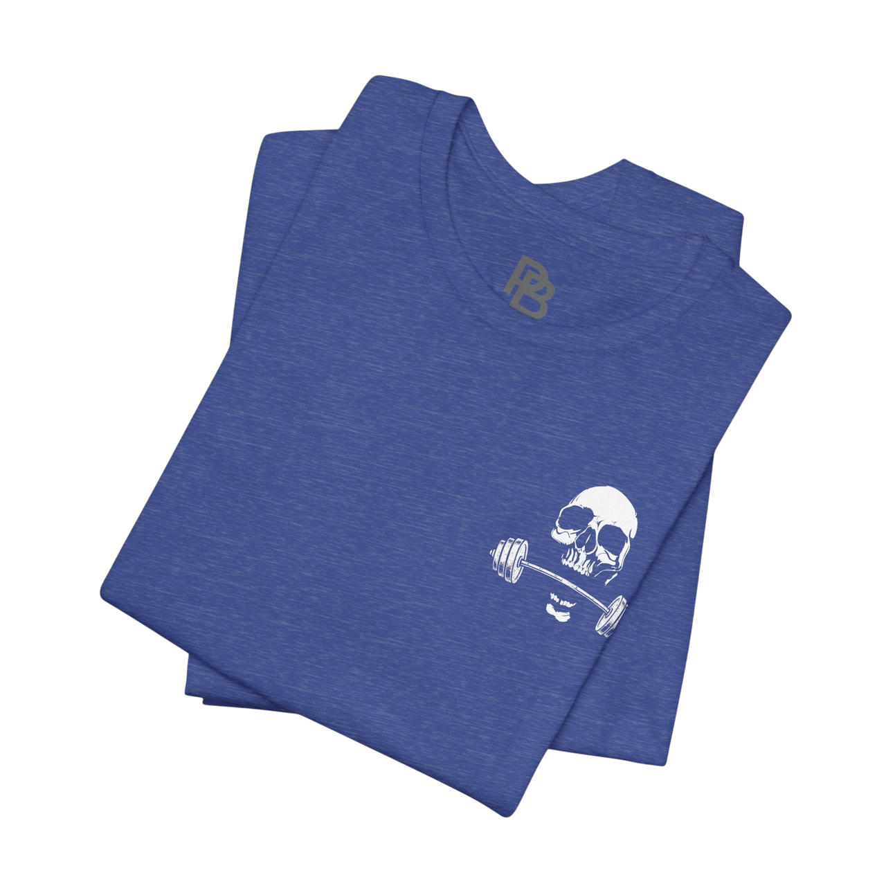 Deadweight Skull Barbell cotton gym T-shirt by Printify featuring a graphic skull and barbell design on a white t-shirt.