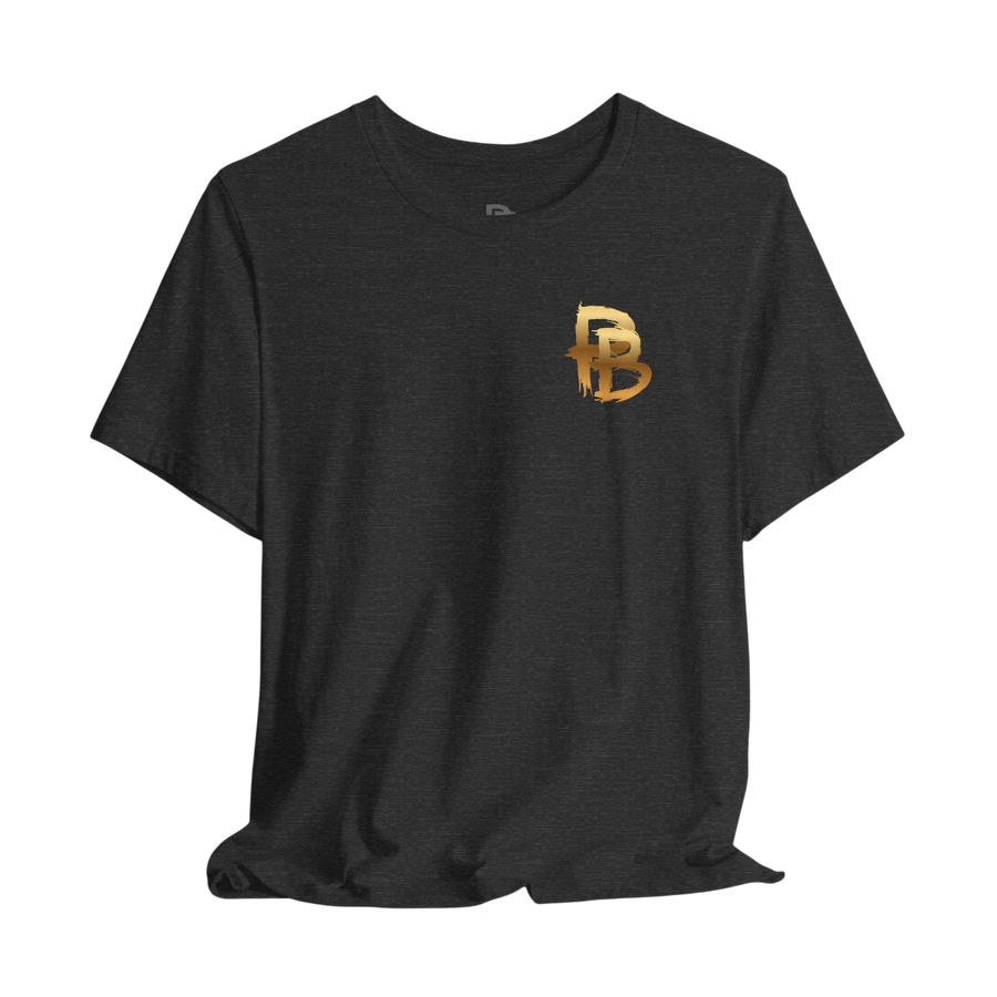 Broken plate weightlifting T-shirt from Plate Bangers featuring a graphic print, designed by Printify, showcasing a fitness-themed design.