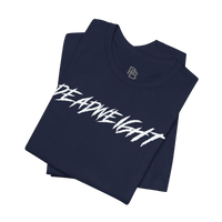 Black Lift It or Be Buried weightlifting T-shirt by Deadweight featuring bold white print and athletic fit.