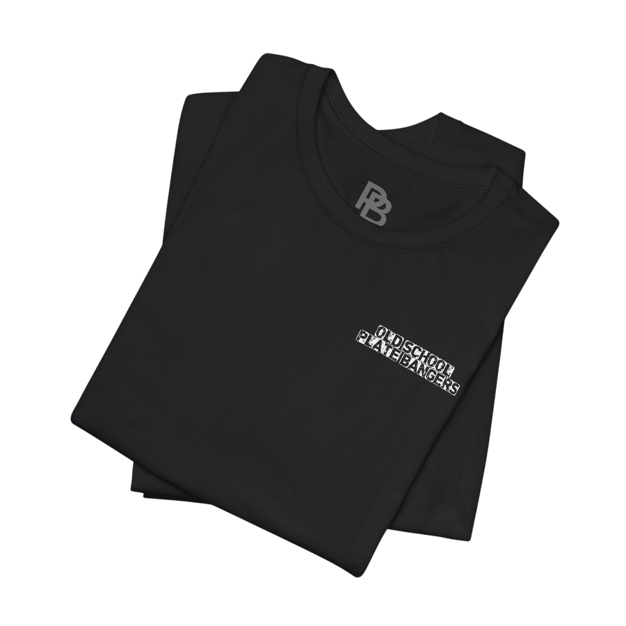 Motivational gym T-shirt featuring bold "Bang the Iron, Break the Mold" print in black on a white Printify T-shirt.
