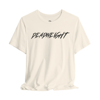 Black Lift It or Be Buried weightlifting T-shirt by Deadweight featuring bold white text and a comfortable fit.