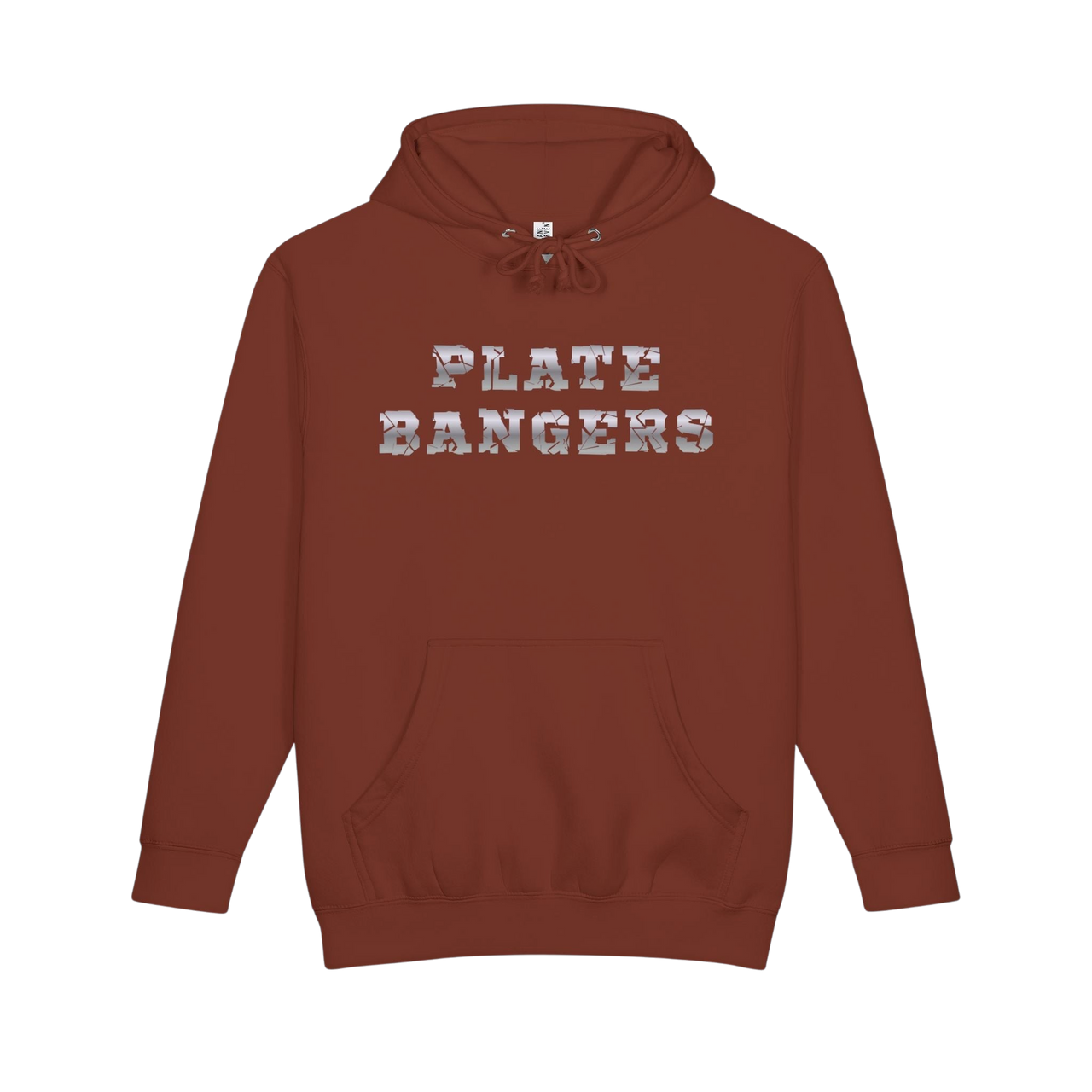 Gray Plate Bangers Hoodie by Printify featuring "Built From What Tried To Break Me" slogan on heavyweight pullover with ribbed cuffs.