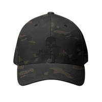 DailyThreadCo. black camo structured cap with embroidered skull motif and Deadweight text on the front.