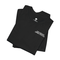 DailyThreadCo. black crew-neck cotton t-shirt with white Old School Plate Bangers chest graphic