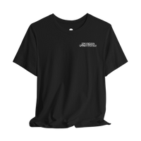 DailyThreadCo. black crew-neck cotton gym t-shirt featuring a small white Old School Plate Bangers chest logo.
